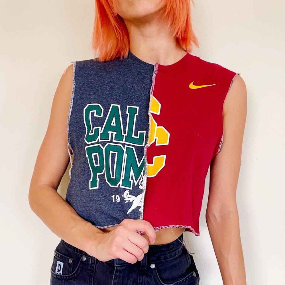 Multi Cali University Exposed Serge Crop Top